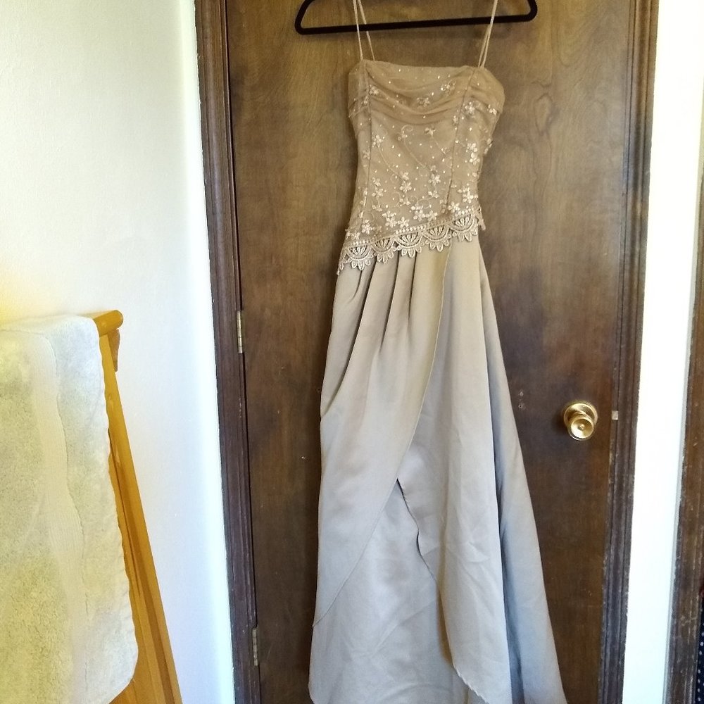 Gold/Tan Backless Prom Dress